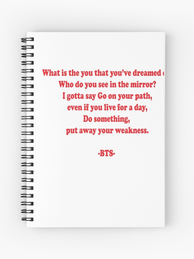 Bts No More Dream Lyrics Spiral Notebook By Nistee Redbubble