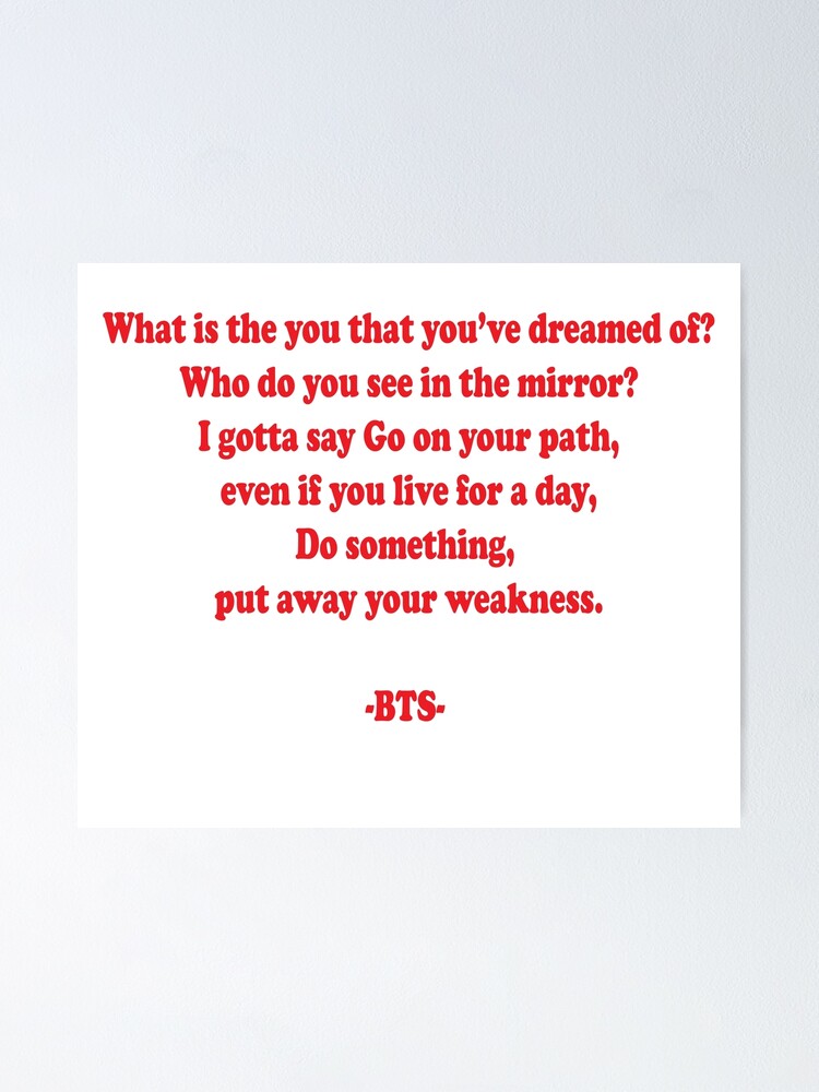 Bts No More Dream Lyrics Poster By Nistee Redbubble