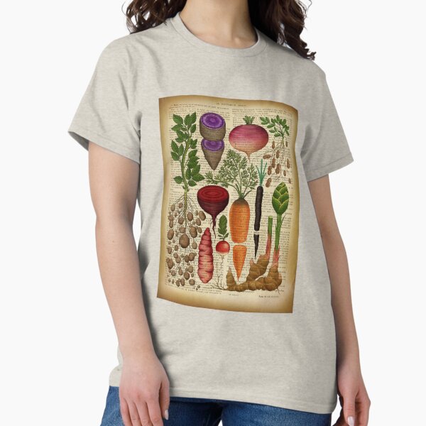 Aperçu de l'œuvre Gravure botanique sur une page de livre ancien - légumes du jardin créée et vendue par Art by Lilia.