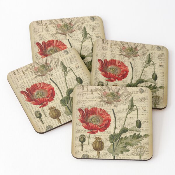 Item preview, Botanical print, on old book page - poppies designed and sold by Art by Lilia.