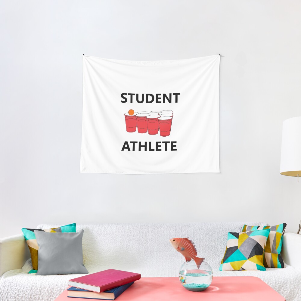 Funny Student Athlete Beer Pong Shirt Drinking Drunk Drink Alcohol Welcome Claw Shit Show College Student School University Party Frat Gift Tapestry