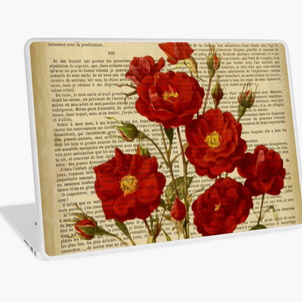 Botanical print, on old book page - Roses Laptop Skin