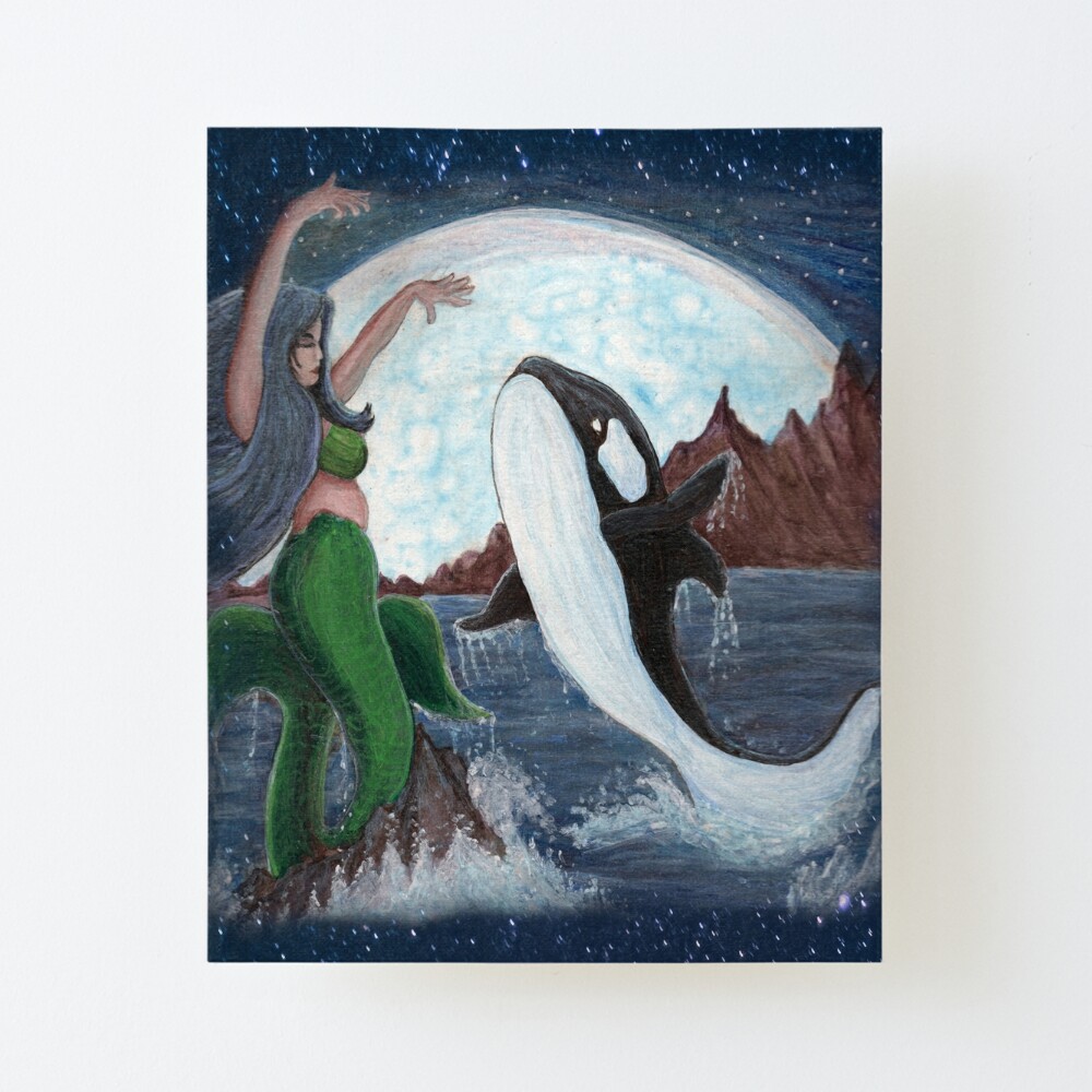 Beautiful Fantasy Mermaid Conjuring An Orca Killer Whale In Moon Lit Ocean Art Board Print By Southernblubell Redbubble