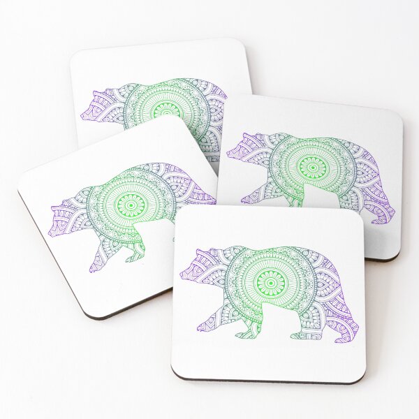 Item preview, Bear Mandala Pattern - Vibrant Green to Purple Radial Gradient -  designed and sold by randrgiftshop.