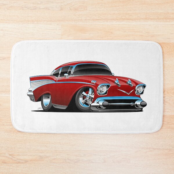 Item preview, Classic hot rod 57 muscle car, low profile, big tires and rims, candy apple red cartoon designed and sold by hobrath.