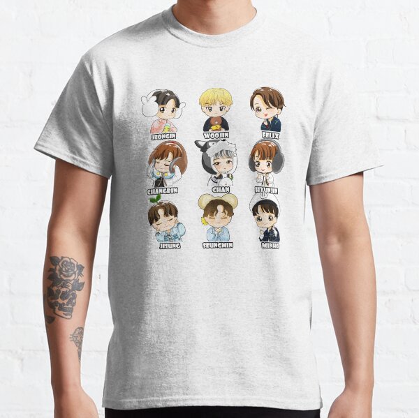KPOP STRAY KIDS CHIBI TODOS LOS MIEMBROS Camiseta clásica