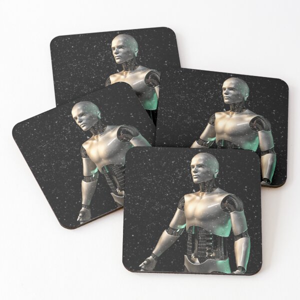 Item preview, futuristic robot, shiny android man surrounded by glittery dust designed and sold by DottedYeti.