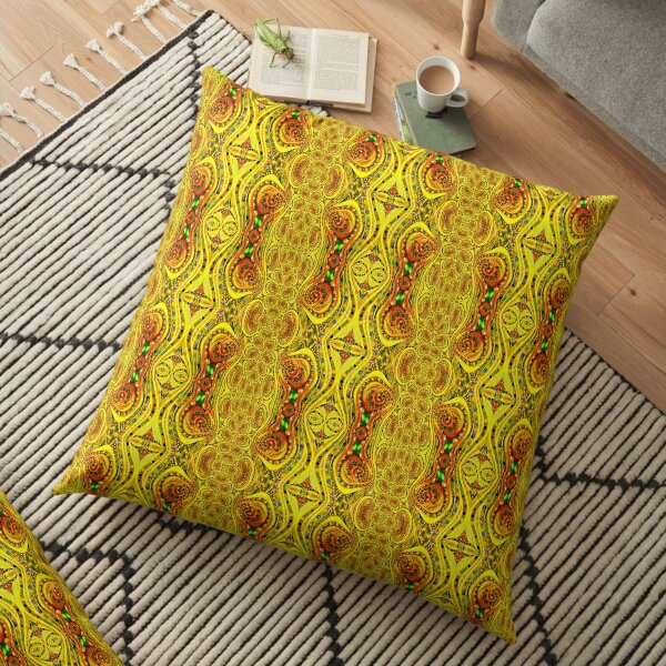 Yellow Swirl Fractal Floor Pillow
