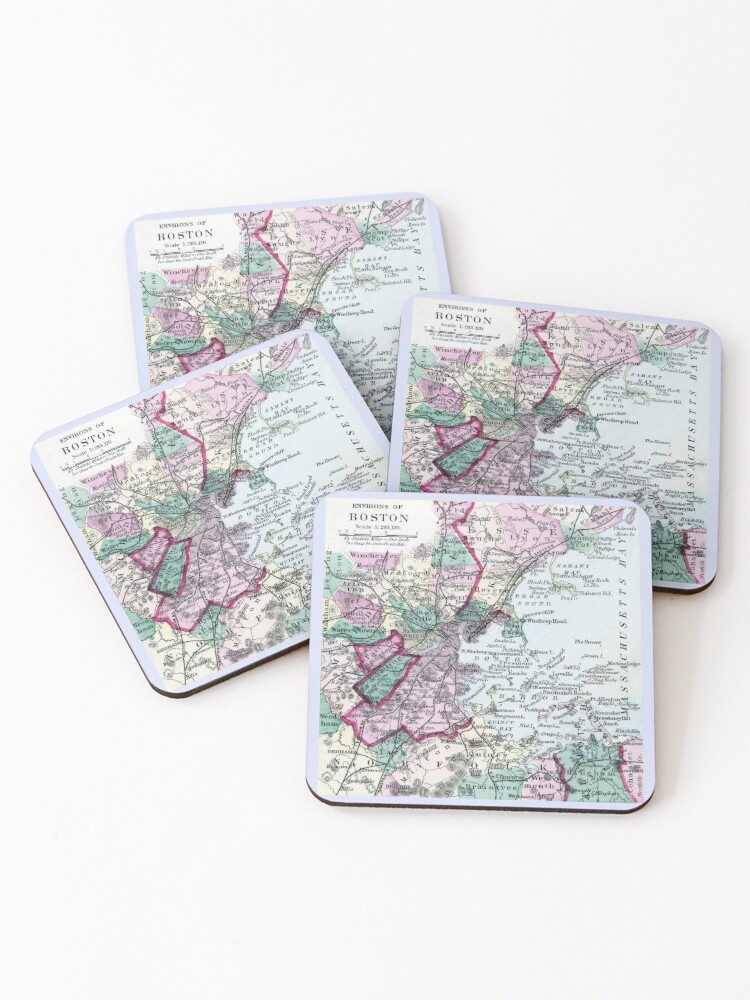 Coasters (Set of 4), 1875 Map of Boston and Environs designed and sold by historicimage