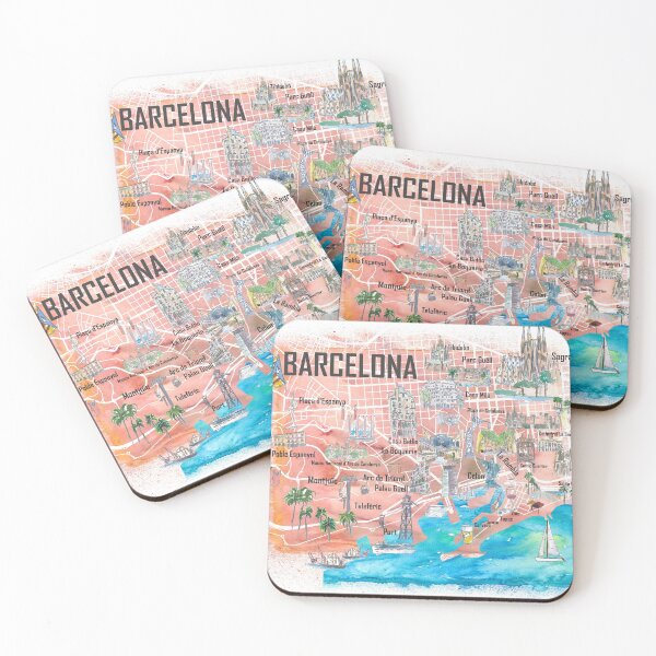Item preview, Barcelona Illustrated Travel Map with Main Roads, Landmarks and Highlights designed and sold by artshop77.