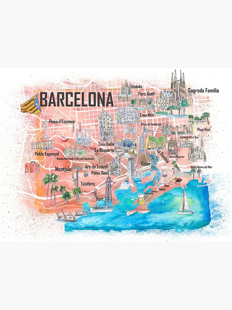 Barcelona Illustrated Map with Main Landmarks and Greeting Card Sale by artshop77 | Redbubble