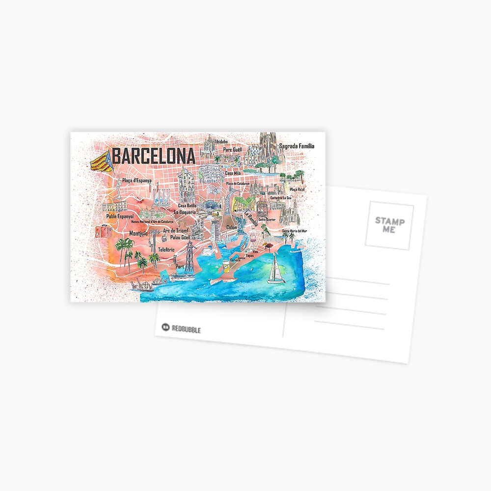 "Barcelona Illustrated Travel Map With Main Roads, Landmarks And ...