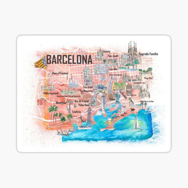 Item preview, Barcelona Illustrated Travel Map with Main Roads, Landmarks and Highlights designed and sold by artshop77.
