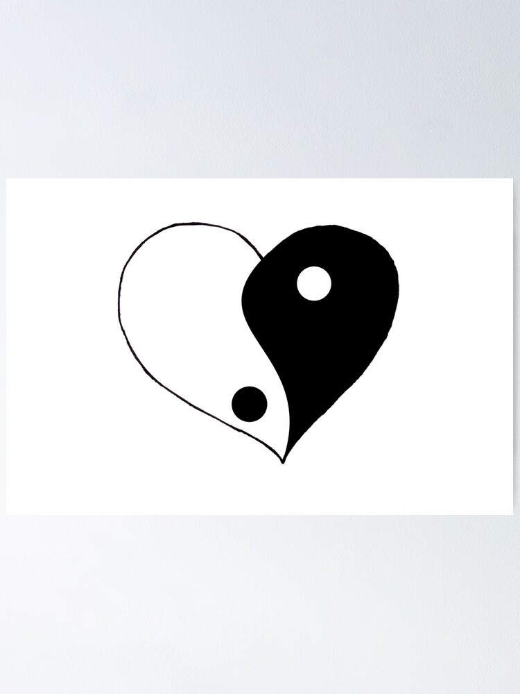 Half White Half Black Heart Poster By Kitten2525 Redbubble