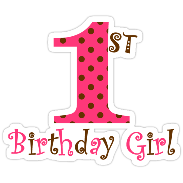 1st Birthday Girl Pink And Brown Polka Dot Sticker By Beachbumfamily