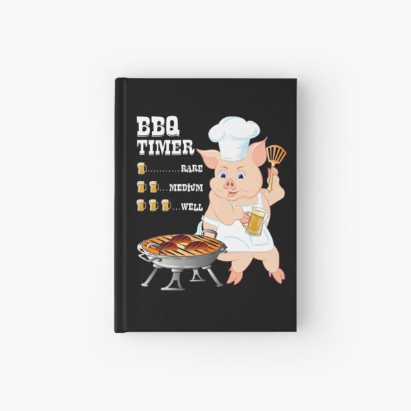 BBQ Timer with Glass of Beer & Pig Funny Drinking Grill Hardcover Journal