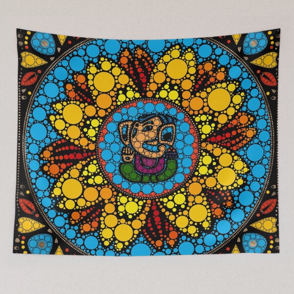 Item preview, Colorful Ganesha in Marigold Flower Mandala Dot Art designed and sold by k9printart.