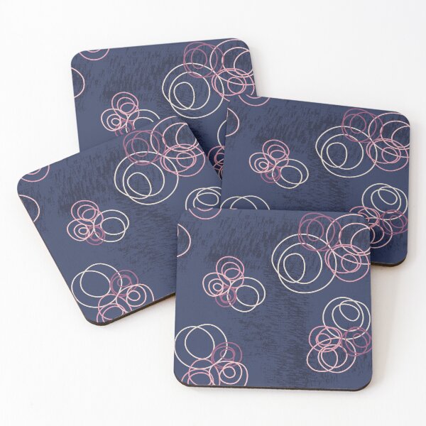 Item preview, Pastel abstract circle flowers on dark jeans blue with texture designed and sold by Marlene Wagenhofer.