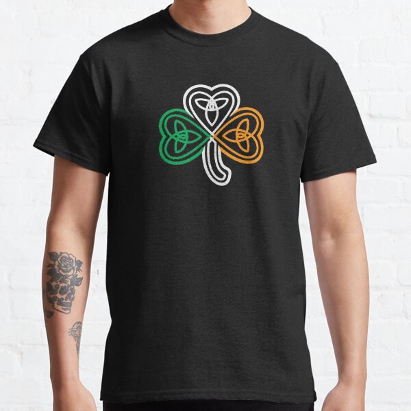 Ireland Flag Over a Celtic Knot Shamrock Classic T-Shirt