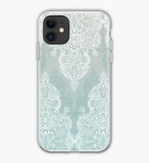 Lace & Shadows - soft sage grey & white Moroccan doodle iPhone Case