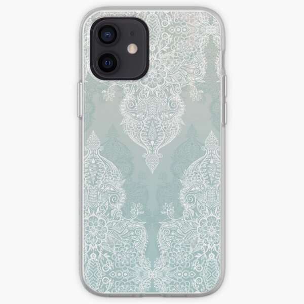 Lace & Shadows - soft sage grey & white Moroccan doodle iPhone Soft Case