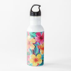 OTT Maximalist Hawaiian Hibiscus Floral with Stripes Water Bottle
