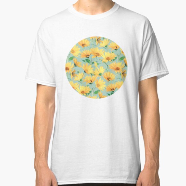 Painted Golden Yellow Daisies on soft sage green Classic T-Shirt