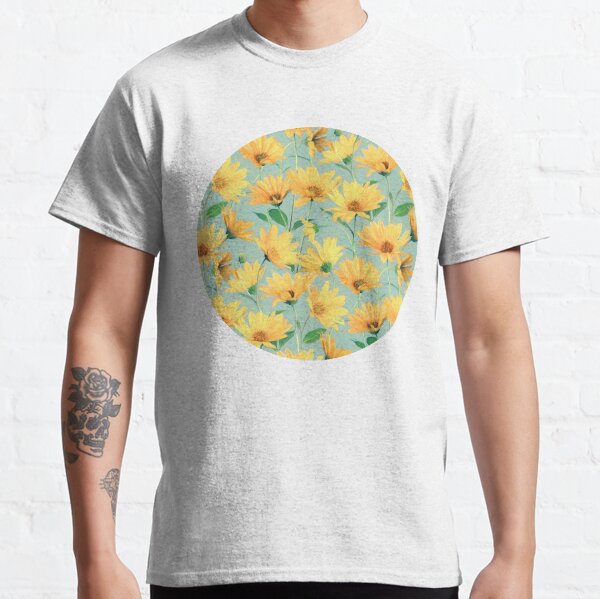 Painted Golden Yellow Daisies on soft sage green Classic T-Shirt