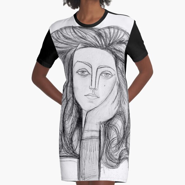 FRANCOISE 1946 : Vintage Abstract Charcoal Print Graphic T-Shirt Dress