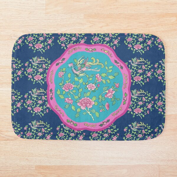Turquoise-Navy PERANAKAN PLATE Bath Mat