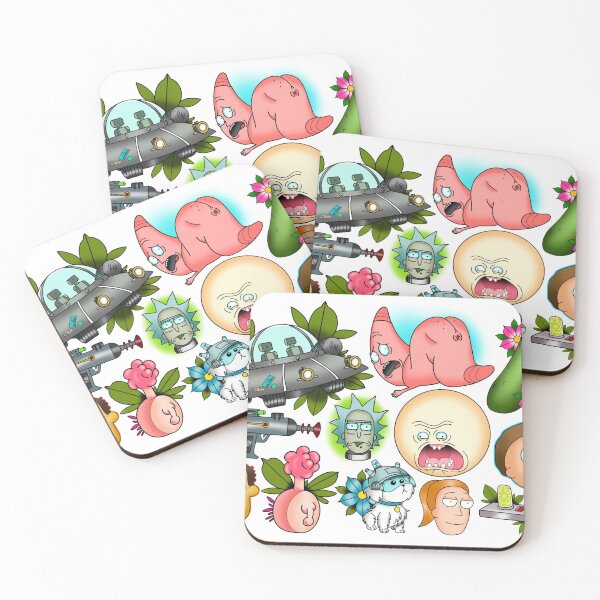 Rick and Morty Tattoo Style Flash Coasters (Set of 4)