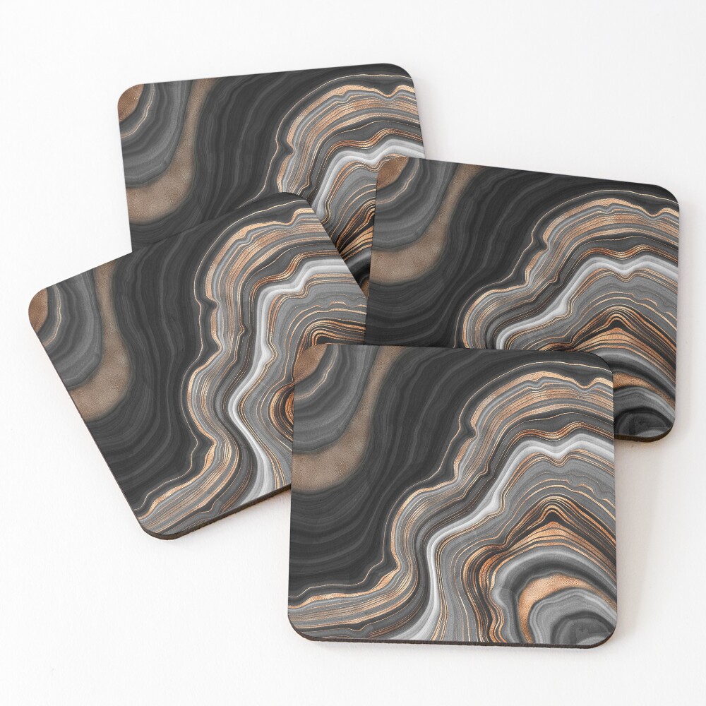 "Elegant Black and Gray Marble with Gold Veins" Coasters (Set of 4) by