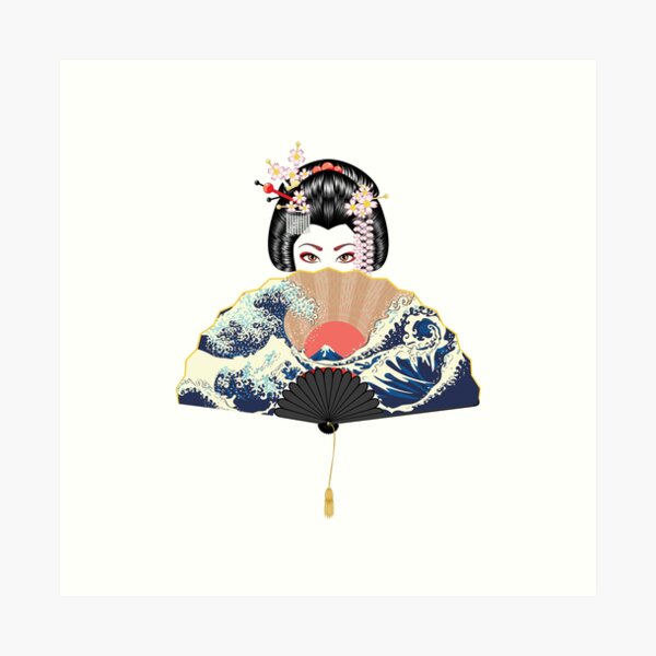 Item preview, Geisha and fan with seascape  designed and sold by AnnArtshock.