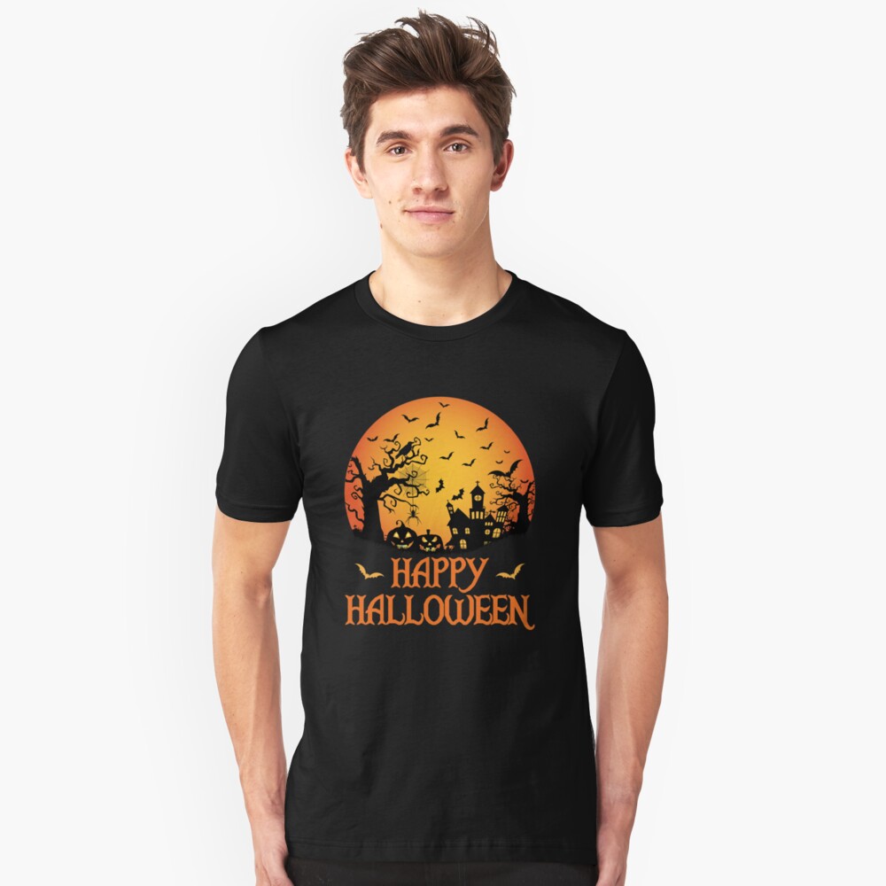 Spooky Scene Halloween Scene Scary Scene Design Slim Fit T-Shirt