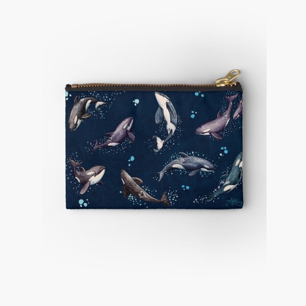 Item preview, "Orca Pod in Watercolor" by Amber Marine, (Navy Blue Version) Killer Whale Art, © 2019 designed and sold by Amber Marine ~ Wildlife Artist ~ © 2004-2021.
