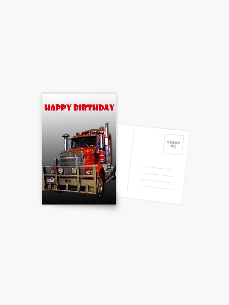 Carte Postale Red Kenworth Truck Joyeux Anniversaire Par Juliakharwood Redbubble