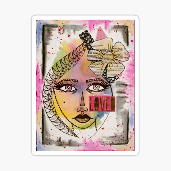 Whimsical "love" girl with flower in hair Sticker