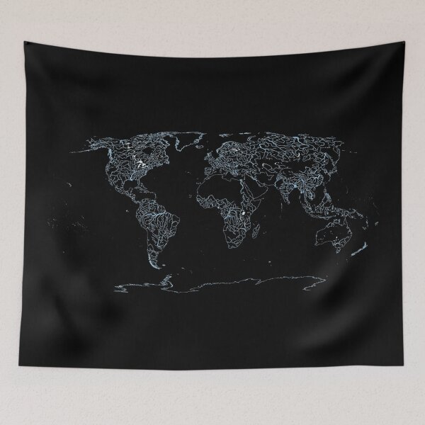 Item preview, World Map of Large Rivers, Lakes and Coast Lines - Dark Background designed and sold by ramiro.