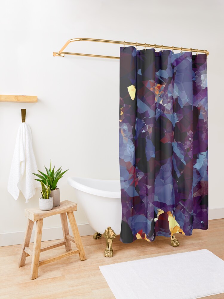 Alternate view of Blue Gold Purple Crystal Low Poly Geometric Triangles Shower Curtain