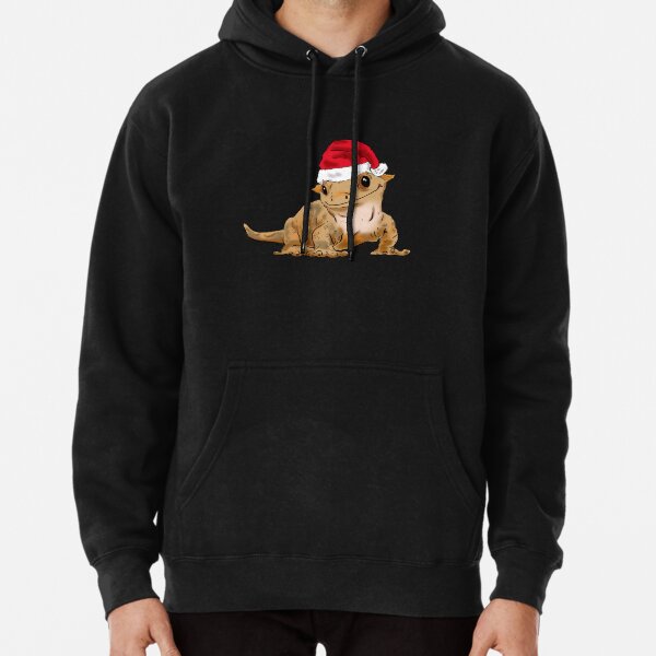 Cute Christmas Crested Gecko, Santa Crestie, Gecko Lovers, Xmas Gecko in Santa Hat Pullover Hoodie