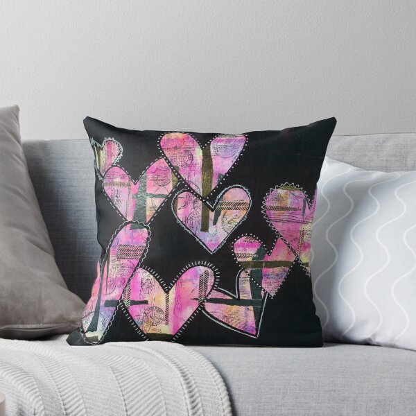 Item preview, Whimsical hearts on black background - mixed media art designed and sold by Lanie K Art.