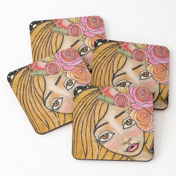 Item preview, Whimsical strawberry blonde mixed media girl designed and sold by Lanie K Art.