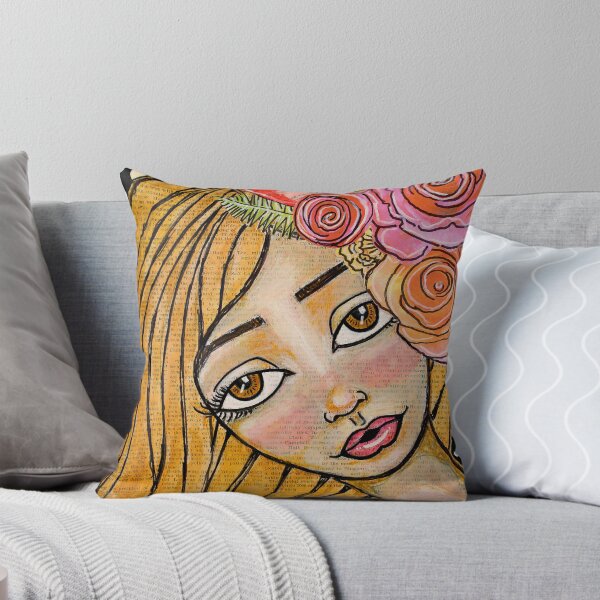 Item preview, Whimsical strawberry blonde mixed media girl designed and sold by Lanie K Art.