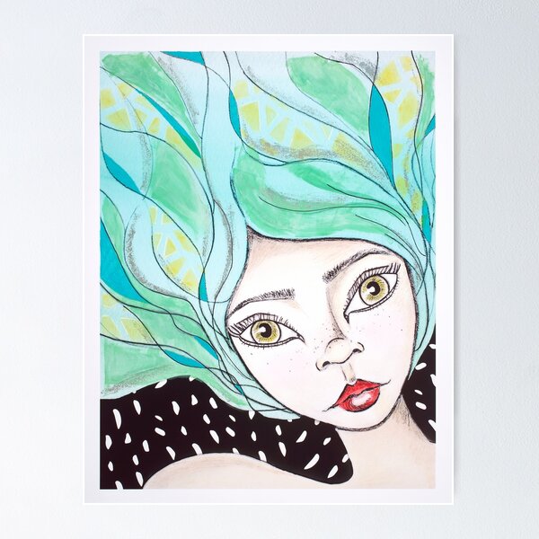 Item preview, Whimsy blue-haired mixed media pixie girl designed and sold by Lanie K Art.