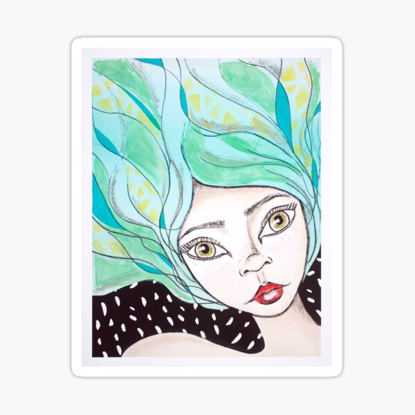 Whimsy blue-haired mixed media pixie girl Sticker