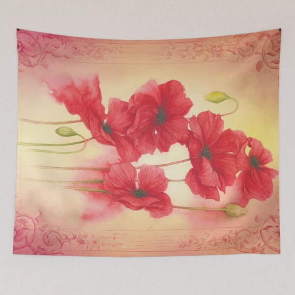 Item preview, Botanical print, on old book page - poppies designed and sold by Art by Lilia.
