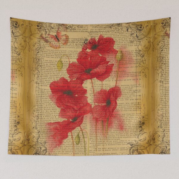 Item preview, Botanical print, on old book page - poppies designed and sold by Art by Lilia.