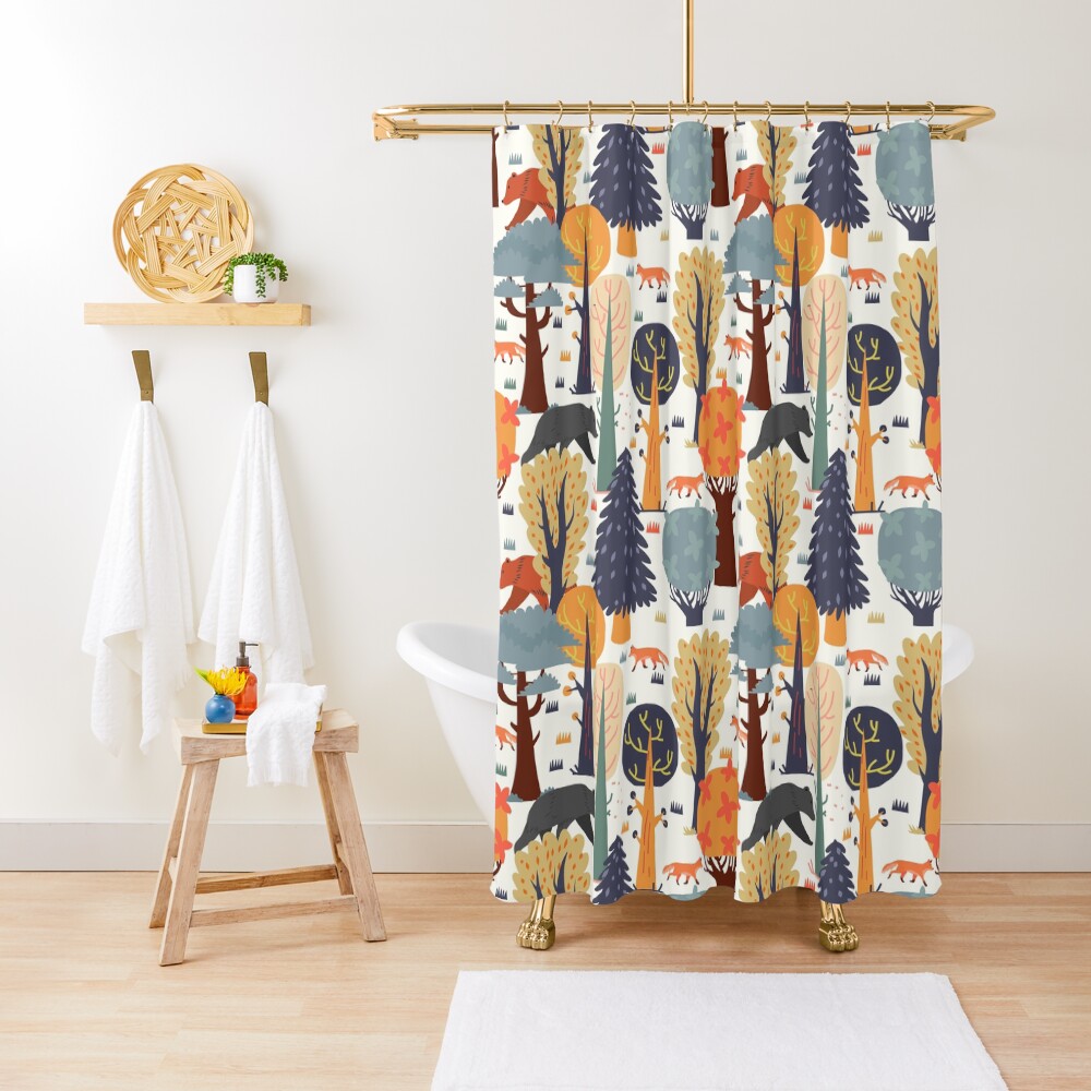 "Woodland Animal Pattern for Kids" Shower Curtain for Sale by