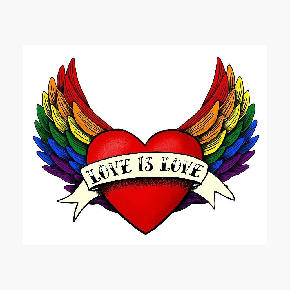 Pride Rainbow Love Is Love Winged Heart Old School Tattoo Poster By Everyrainbow Redbubble