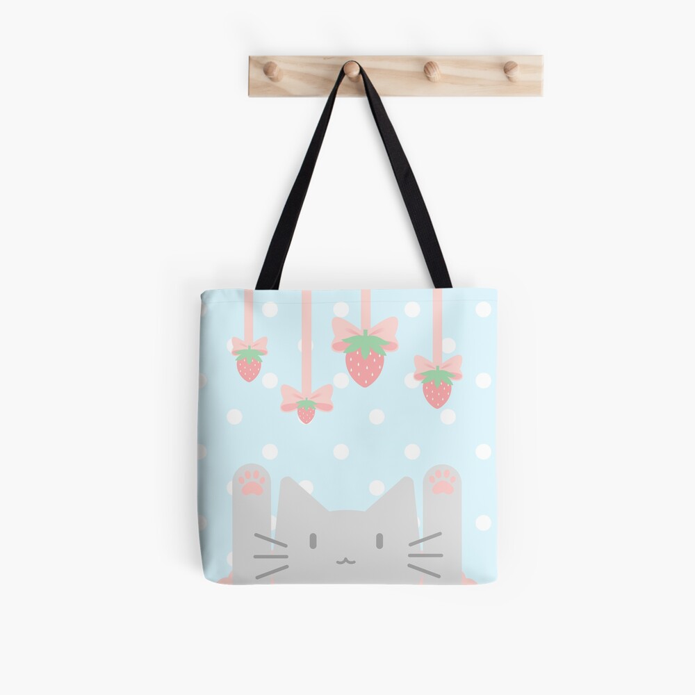 Strawberry Ribbon Kittea Tote Bag